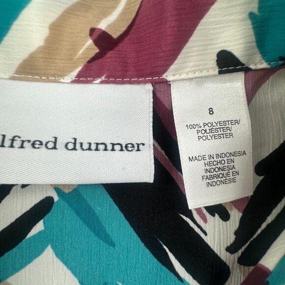 Alfred Dunner Button Down Shirt Long Sleeves Multicolor Abstract Print 8 Teal - Picture 2 of 13